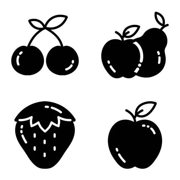 Set Iconos Planos Fruits Glyph Aislados Sobre Fondo Blanco — Archivo Imágenes Vectoriales