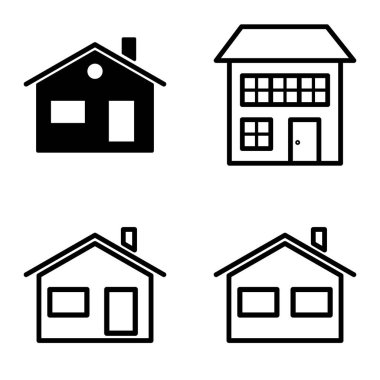 Düz Simge Seti Beyaz Arkaplanda Ayrı Tutulan Evler