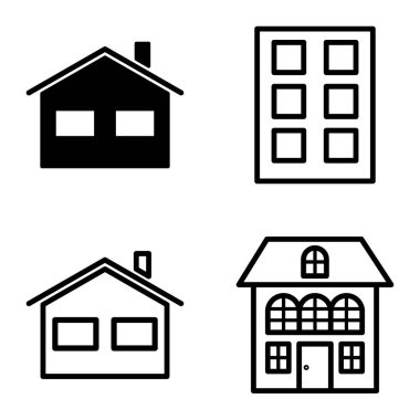 Düz Simge Seti Beyaz Arkaplanda Ayrı Tutulan Evler