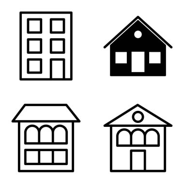 Düz Simge Seti Beyaz Arkaplanda Ayrı Tutulan Evler