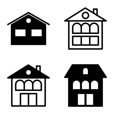 Düz Simge Seti Beyaz Arkaplanda Ayrı Tutulan Evler