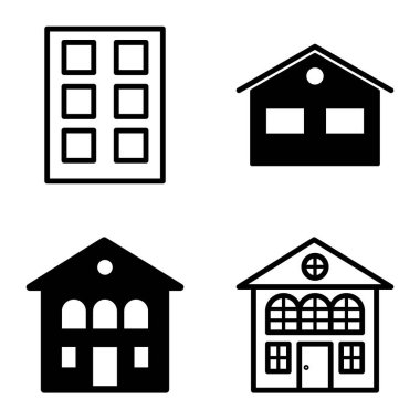 Düz Simge Seti Beyaz Arkaplanda Ayrı Tutulan Evler