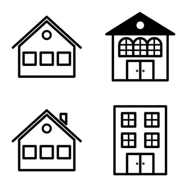 Düz Simge Seti Beyaz Arkaplanda Ayrı Tutulan Evler