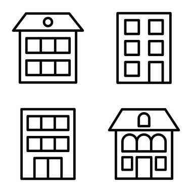 Düz Simge Seti Beyaz Arkaplanda Ayrı Tutulan Evler