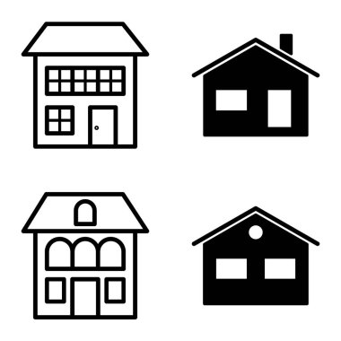 Düz Simge Seti Beyaz Arkaplanda Ayrı Tutulan Evler