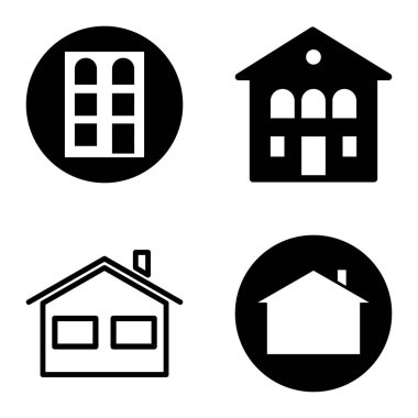 Düz Simge Seti Beyaz Arkaplanda Ayrı Tutulan Evler