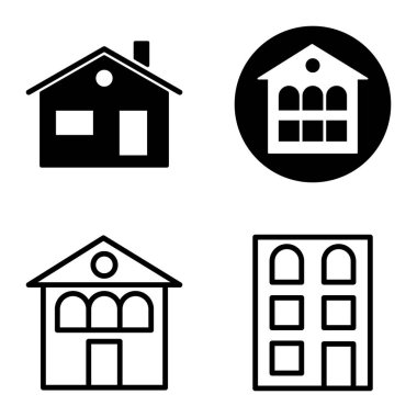 Düz Simge Seti Beyaz Arkaplanda Ayrı Tutulan Evler