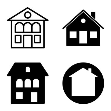 Düz Simge Seti Beyaz Arkaplanda Ayrı Tutulan Evler