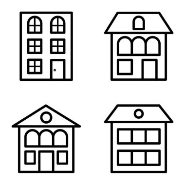 Düz Simge Seti Beyaz Arkaplanda Ayrı Tutulan Evler