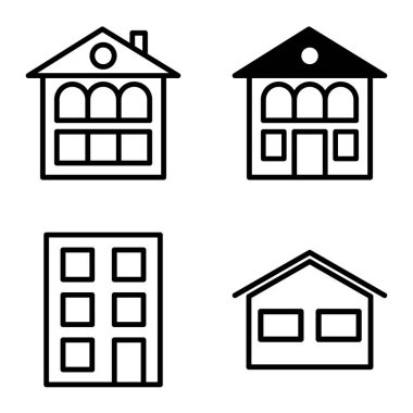 Düz Simge Seti Beyaz Arkaplanda Ayrı Tutulan Evler