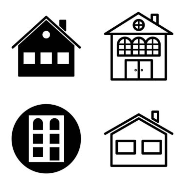 Düz Simge Seti Beyaz Arkaplanda Ayrı Tutulan Evler