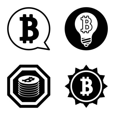 Bitcoins1-2 Düz Simge Seti Beyaz Arkaplanda İzole Edildi