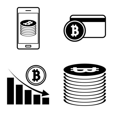 Bitcoins1-2 Düz Simge Seti Beyaz Arkaplanda İzole Edildi