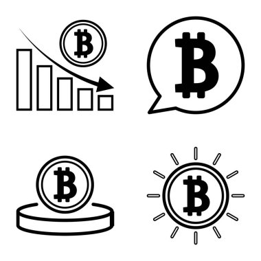 Bitcoins1-2 Düz Simge Seti Beyaz Arkaplanda İzole Edildi