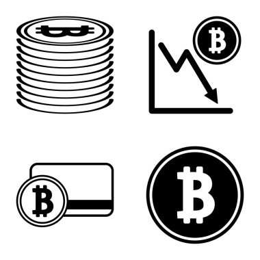 Bitcoins1-2 Düz Simge Seti Beyaz Arkaplanda İzole Edildi
