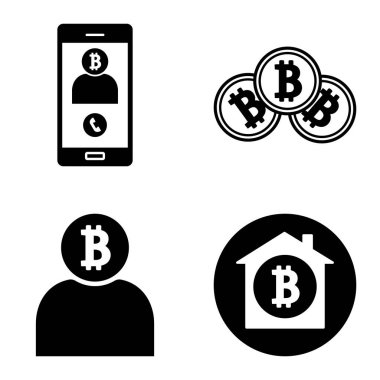 Bitcoins1-2 Düz Simge Seti Beyaz Arkaplanda İzole Edildi