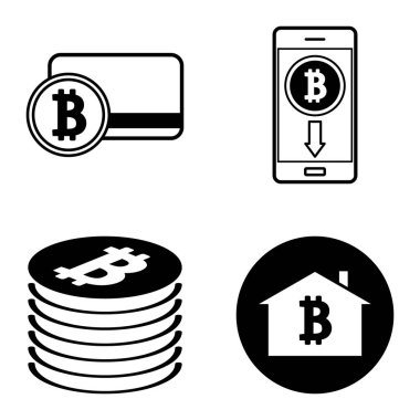 Bitcoins1-2 Düz Simge Seti Beyaz Arkaplanda İzole Edildi