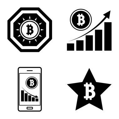 Bitcoins1-2 Düz Simge Seti Beyaz Arkaplanda İzole Edildi