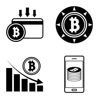 Bitcoins1-2 Düz Simge Seti Beyaz Arkaplanda İzole Edildi