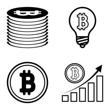 Bitcoins1-2 Düz Simge Seti Beyaz Arkaplanda İzole Edildi