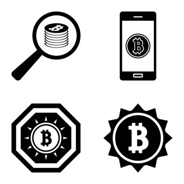 Bitcoins1-2 Düz Simge Seti Beyaz Arkaplanda İzole Edildi