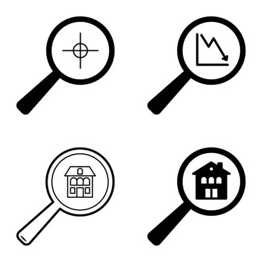 Büyüteçler Düz Simge Seti Beyaz Arkaplanda İzole Edildi