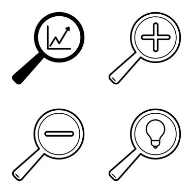 Büyüteçler Düz Simge Seti Beyaz Arkaplanda İzole Edildi