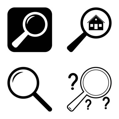 Büyüteçler Düz Simge Seti Beyaz Arkaplanda İzole Edildi