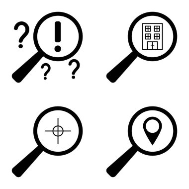 Büyüteçler Düz Simge Seti Beyaz Arkaplanda İzole Edildi