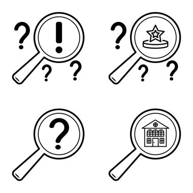 Büyüteçler Düz Simge Seti Beyaz Arkaplanda İzole Edildi