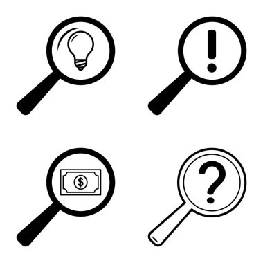 Büyüteçler Düz Simge Seti Beyaz Arkaplanda İzole Edildi