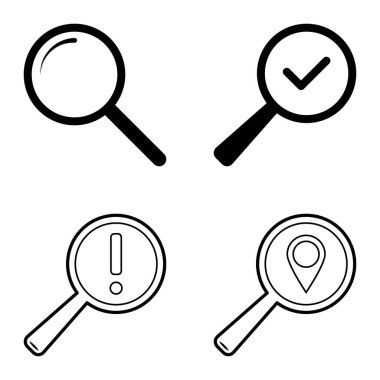 Büyüteçler Düz Simge Seti Beyaz Arkaplanda İzole Edildi