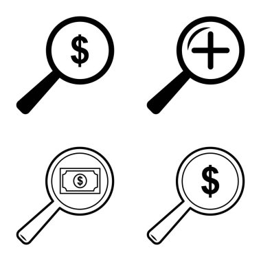 Büyüteçler Düz Simge Seti Beyaz Arkaplanda İzole Edildi