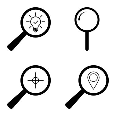 Büyüteçler Düz Simge Seti Beyaz Arkaplanda İzole Edildi