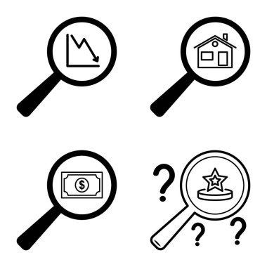 Büyüteçler Düz Simge Seti Beyaz Arkaplanda İzole Edildi