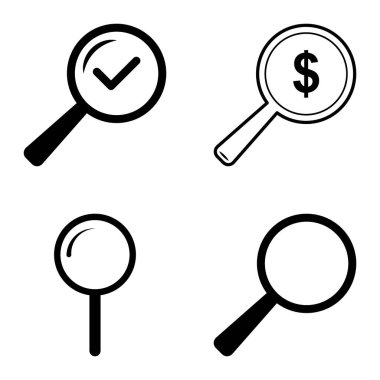 Büyüteçler Düz Simge Seti Beyaz Arkaplanda İzole Edildi