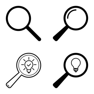 Büyüteçler Düz Simge Seti Beyaz Arkaplanda İzole Edildi