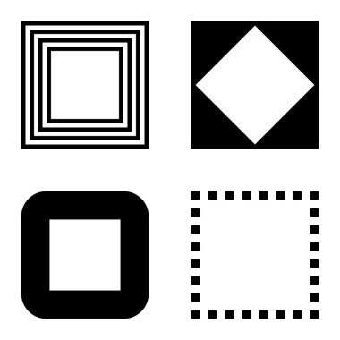 Kare Düz Simge Seti Beyaz Arkaplanda İzole Edildi