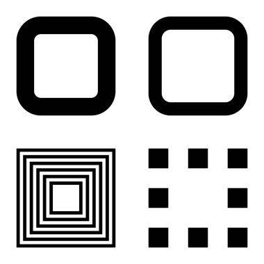 Kare Düz Simge Seti Beyaz Arkaplanda İzole Edildi