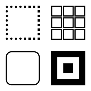 Kare Düz Simge Seti Beyaz Arkaplanda İzole Edildi