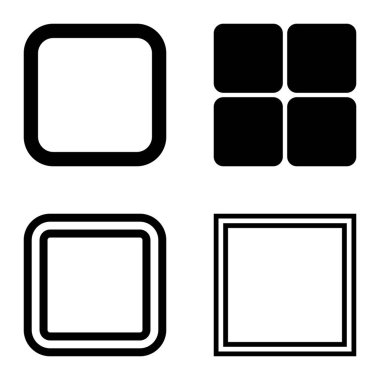 Kare Düz Simge Seti Beyaz Arkaplanda İzole Edildi
