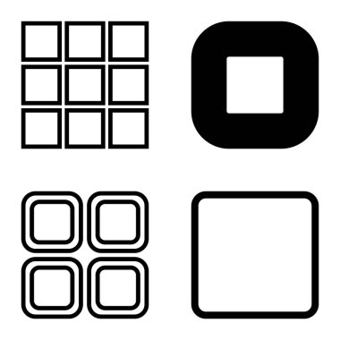 Kare Düz Simge Seti Beyaz Arkaplanda İzole Edildi