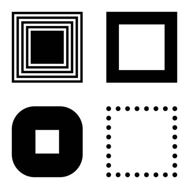 Kare Düz Simge Seti Beyaz Arkaplanda İzole Edildi