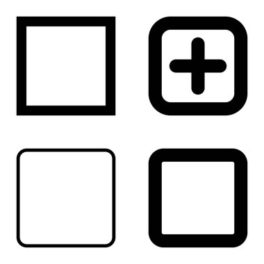 Kare Düz Simge Seti Beyaz Arkaplanda İzole Edildi