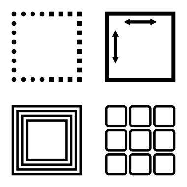 Kare Düz Simge Seti Beyaz Arkaplanda İzole Edildi