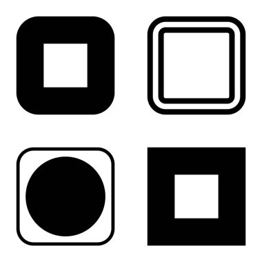 Kare Düz Simge Seti Beyaz Arkaplanda İzole Edildi