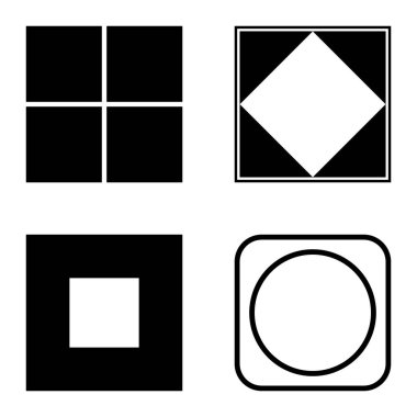 Kare Düz Simge Seti Beyaz Arkaplanda İzole Edildi