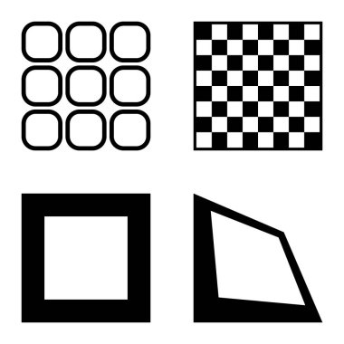 Kare Düz Simge Seti Beyaz Arkaplanda İzole Edildi