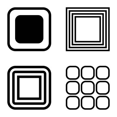 Kare Düz Simge Seti Beyaz Arkaplanda İzole Edildi