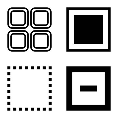 Kare Düz Simge Seti Beyaz Arkaplanda İzole Edildi